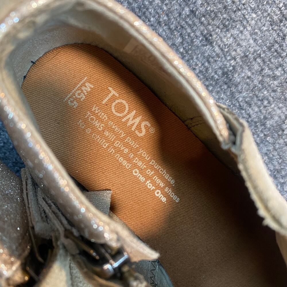 Toms Womens Tan Gold Deia Glitter Heel Zip Up Ankle Bootie Shoes 5.5 - Picture 6 of 7